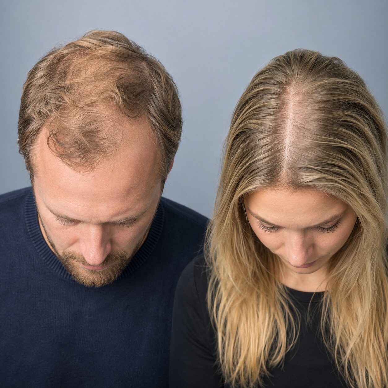 Man en vrouw met typische patronen van alopecia androgenetica