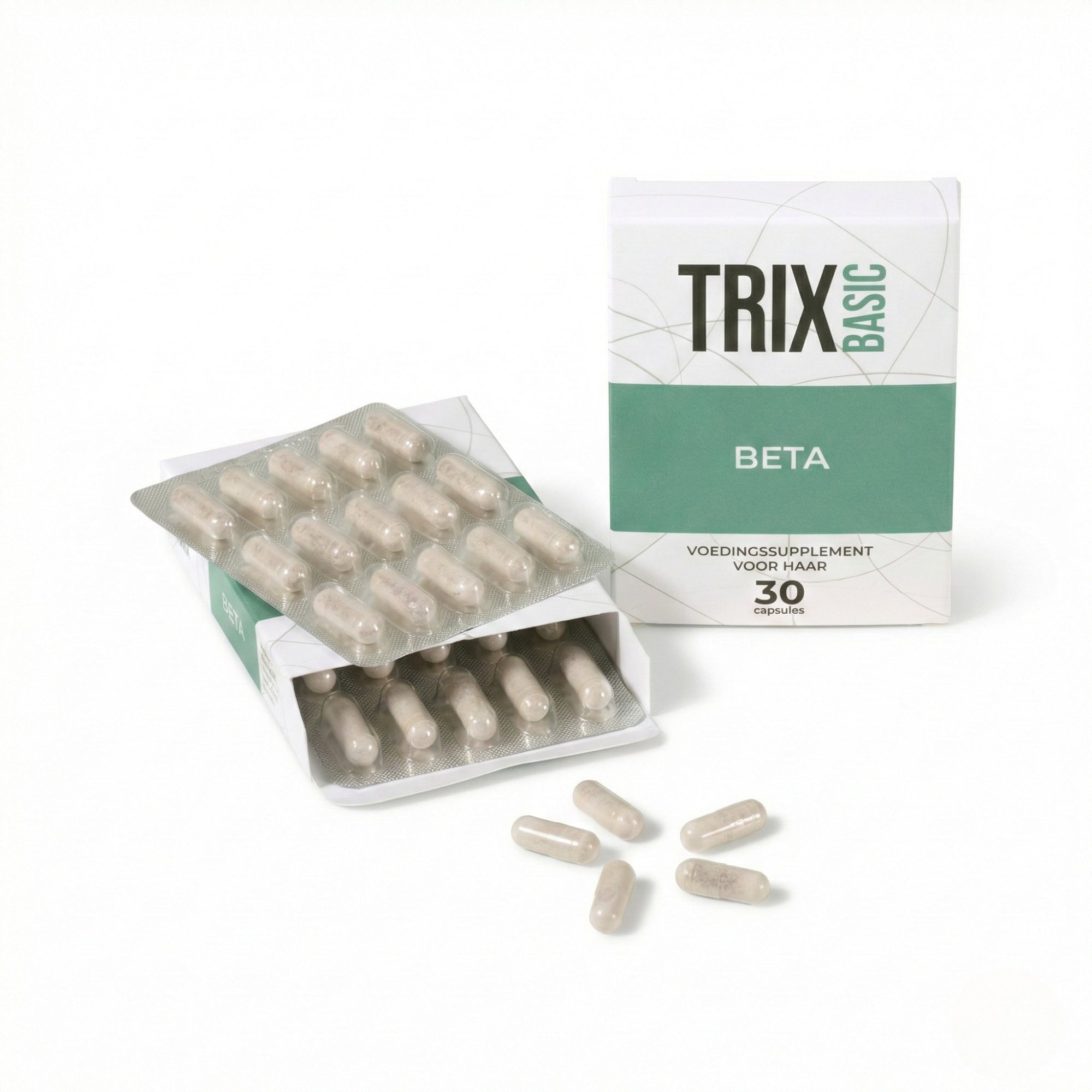 TRIX Basic Beta haarsupplement met capsules.