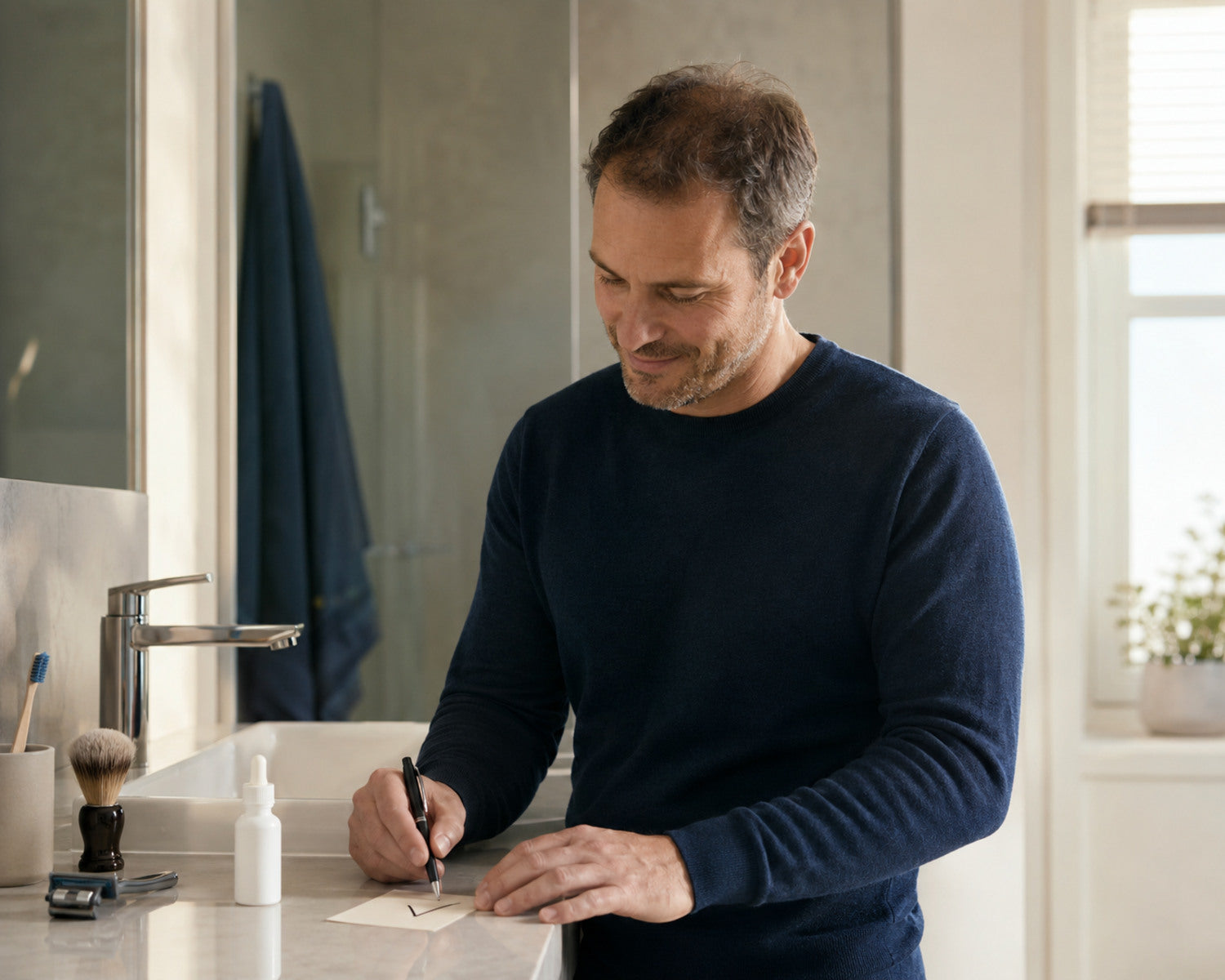 Man maakt hoofdhuidlotion onderdeel van zijn vaste dagelijkse verzorgingsroutine