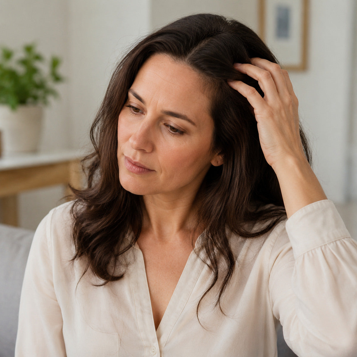Vrouw observeert diffuse haaruitval na het wassen